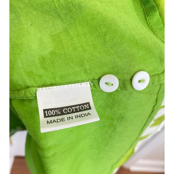 Livro Gibbons Short Sleeve Collared Button Down Midi Dress Lime Green Bouquet M - Picture 7 of 8